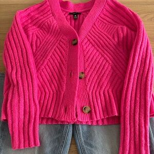 Aqua Bright Pink Ribbed Cardigan